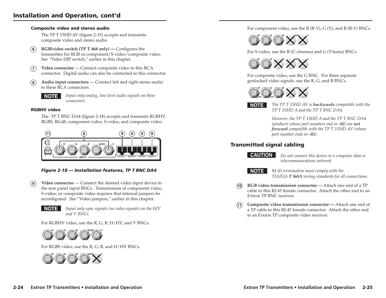 Installation and operation, cont’d, Transmitted signal cabling caution | Extron Electronics TP Transmitters User Guide User Manual | Page 20 / 31