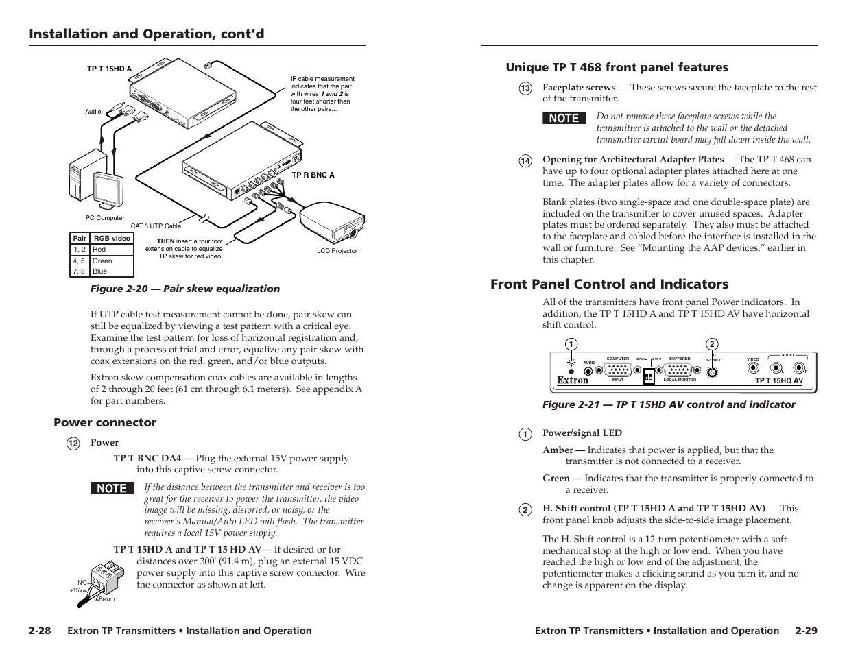 Installation and operation, cont’d, Front panel control and indicators | Extron Electronics TP Transmitters User Guide User Manual | Page 22 / 31