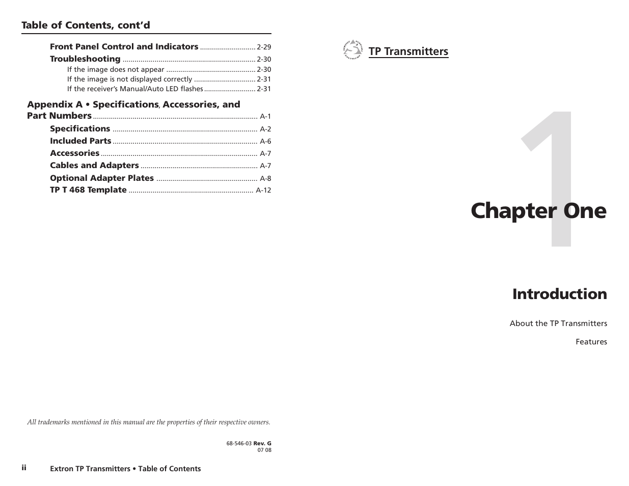 Chapter one | Extron Electronics TP Transmitters User Guide User Manual | Page 5 / 31