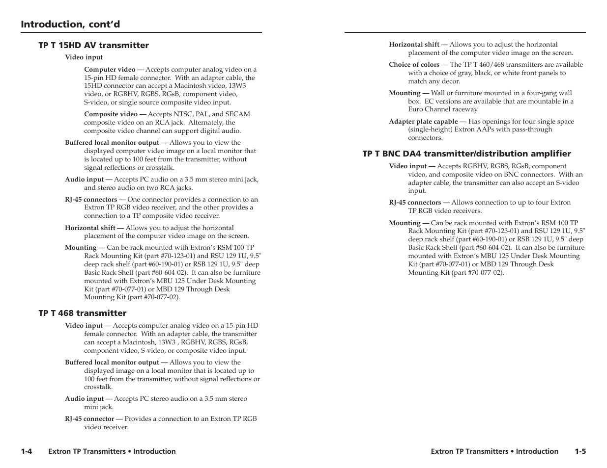 Introduction, cont’d | Extron Electronics TP Transmitters User Guide User Manual | Page 7 / 31