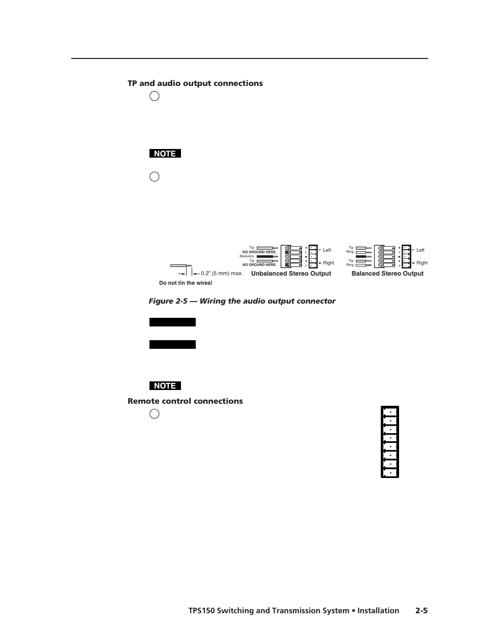 Caution, Remote control connections | Extron Electronics TPS150 User Guide User Manual | Page 17 / 54