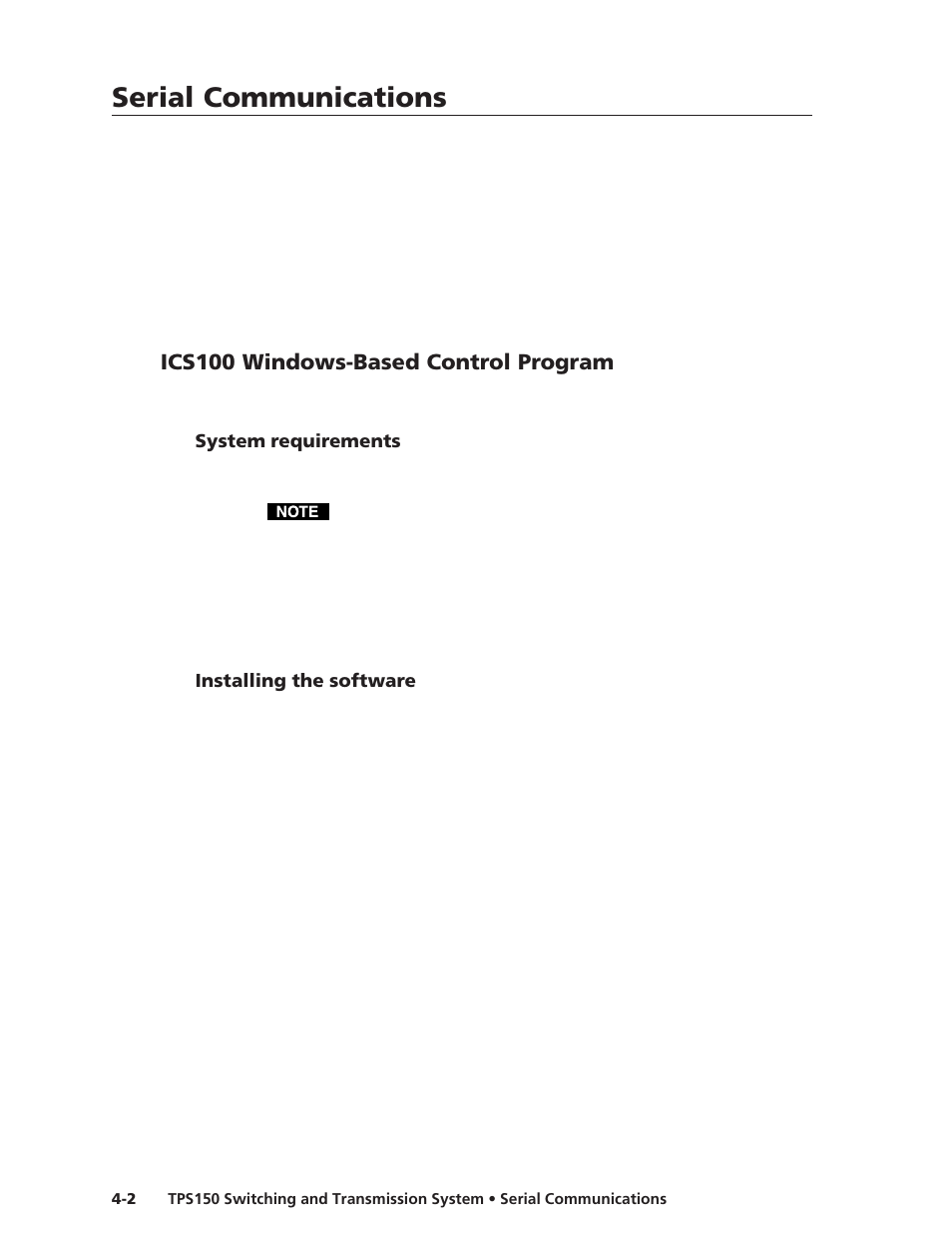 Serial communications, Serial communications, cont’d, Ics100 windows-based control program | Extron Electronics TPS150 User Guide User Manual | Page 30 / 54