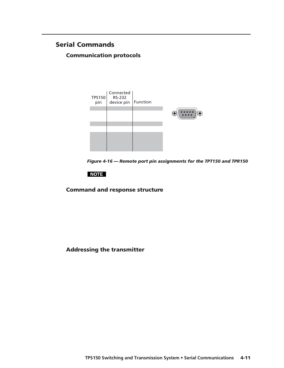 Serial commands, Communication protocols, Command and response structure | Addressing the transmitter | Extron Electronics TPS150 User Guide User Manual | Page 39 / 54
