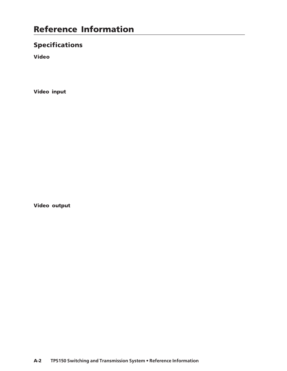Reference information, Specifications | Extron Electronics TPS150 User Guide User Manual | Page 48 / 54