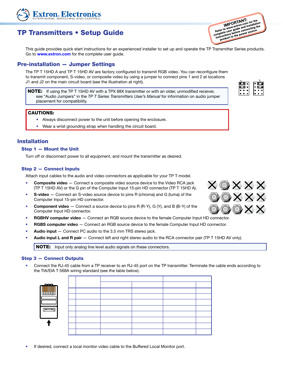 Extron Electronics TP Series Transmitters Setup Guide User Manual | 2 pages