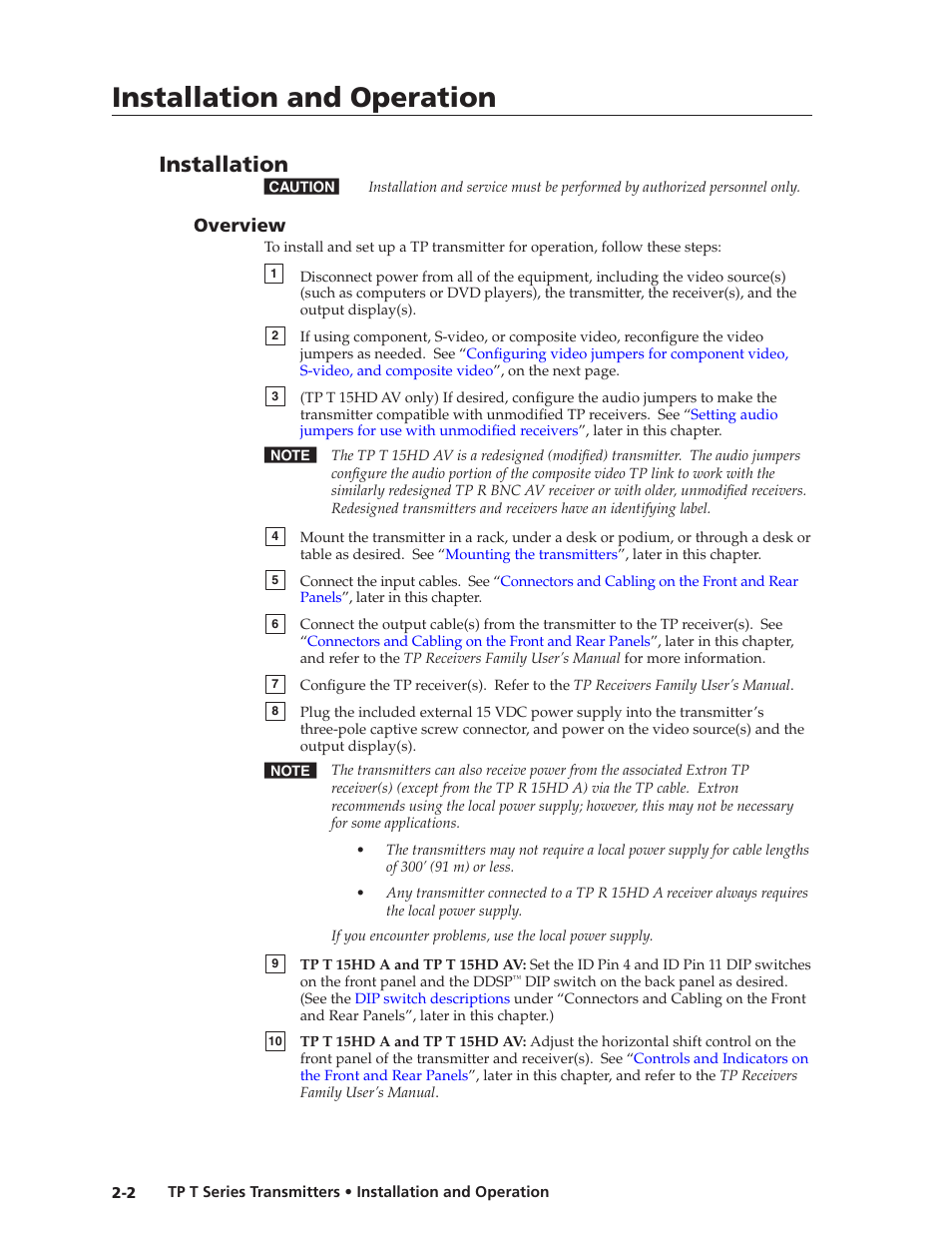 Installation, Overview, Overview -2 | Preliminar y, Installation and operation | Extron Electronics TP T Series Transmitters User Guide User Manual | Page 12 / 34