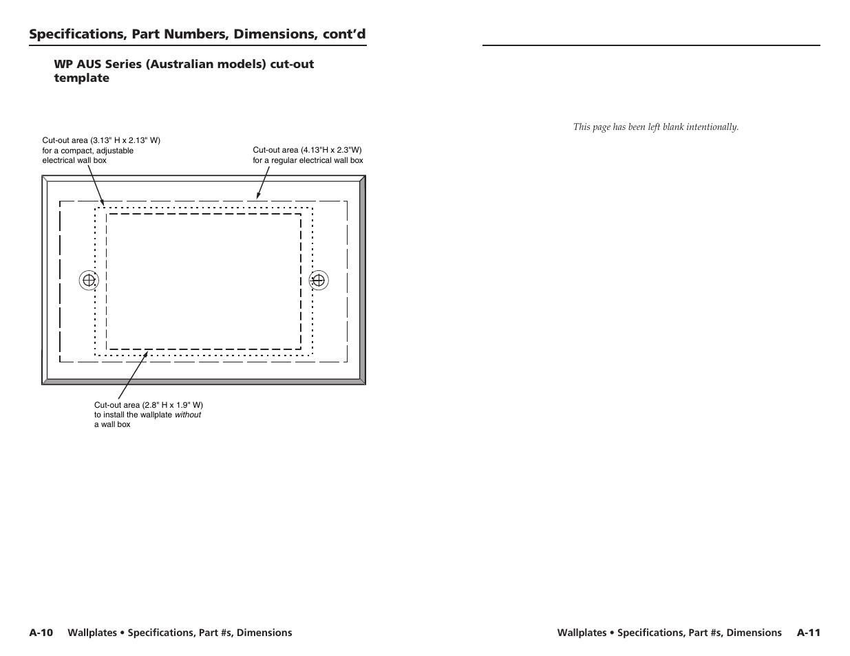 Specifications, part numbers, dimensions, cont’d | Extron Electronics Wallplates Installation User Manual | Page 14 / 15