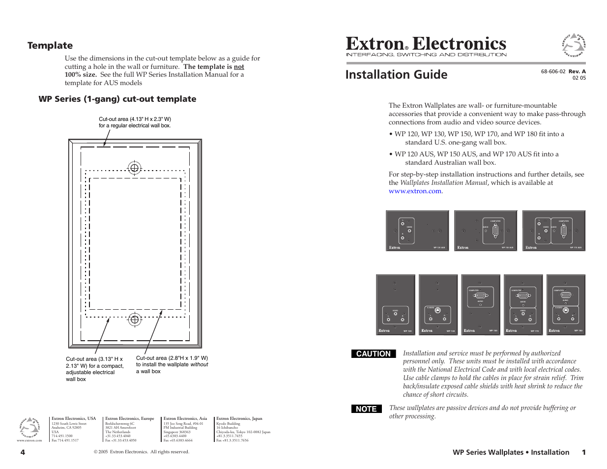 Extron Electronics WP Series Wallplates Installation User Manual | 4 pages