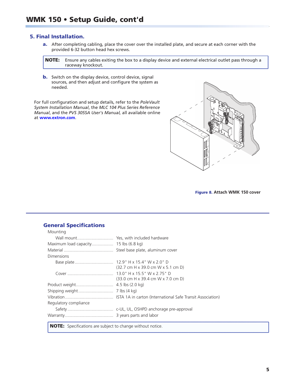 Preliminar y, Wmk 150 • setup guide, cont'd | Extron Electronics WMK 150 User Manual | Page 5 / 6