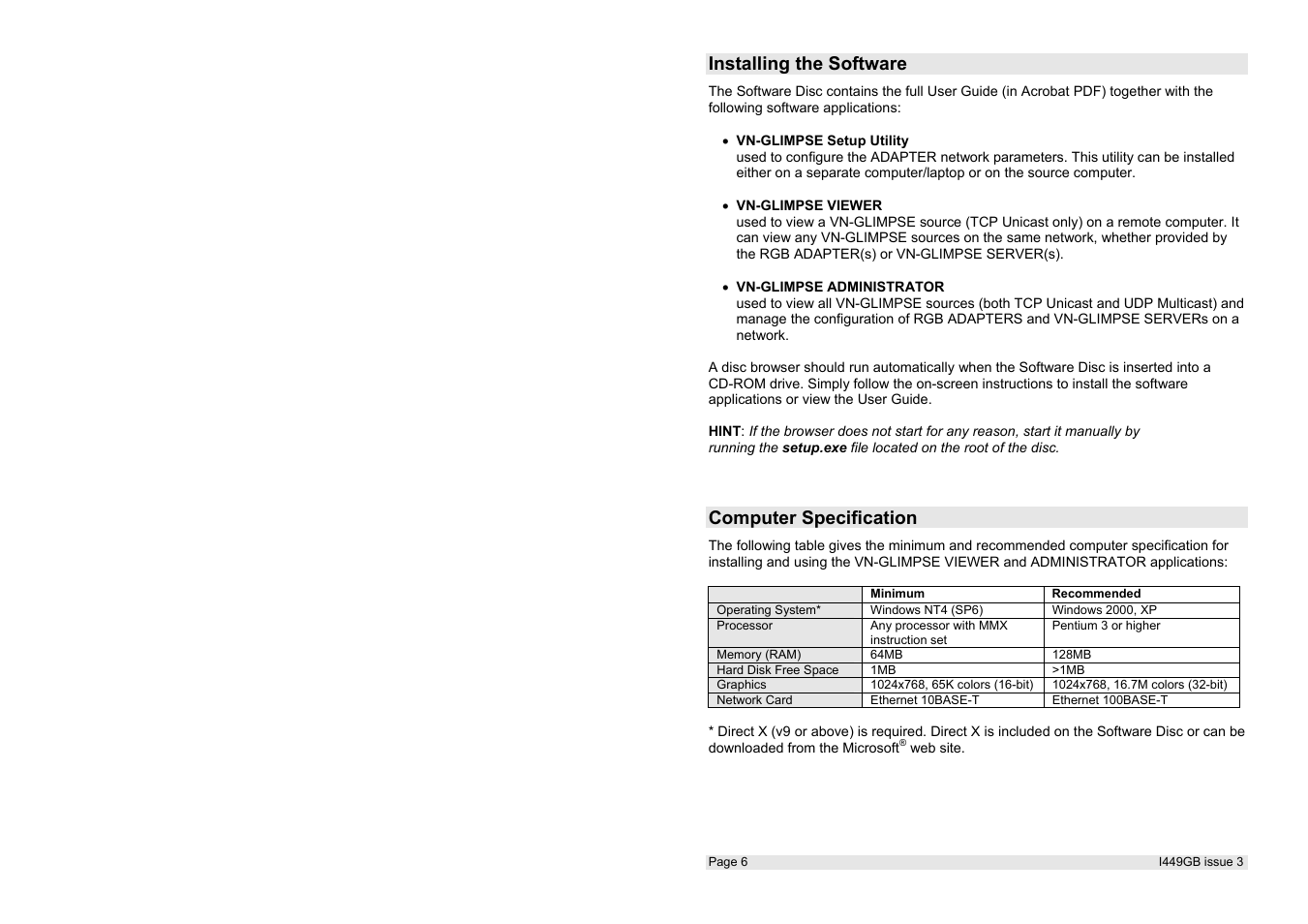Installing the software, Computer specification | Extron Electronics ES3610_11 Quick Start User Manual | Page 6 / 8
