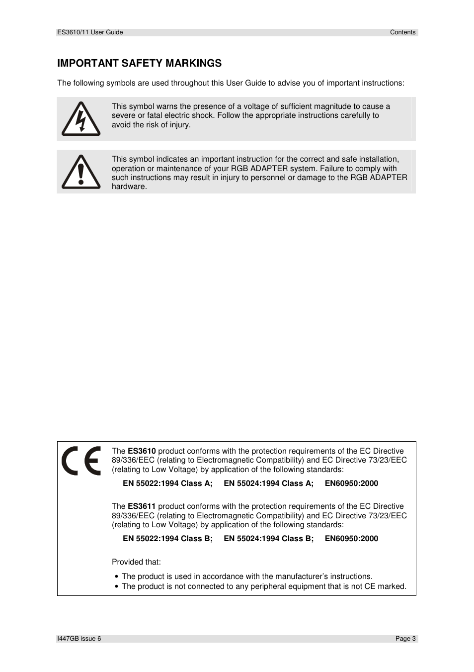 Important safety markings | Extron Electronics ES3610_11 User Guide User Manual | Page 3 / 59