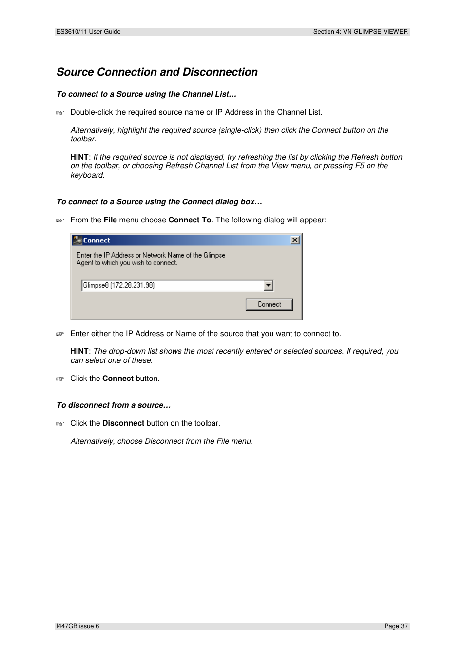 Source connection and disconnection | Extron Electronics ES3610_11 User Guide User Manual | Page 37 / 59