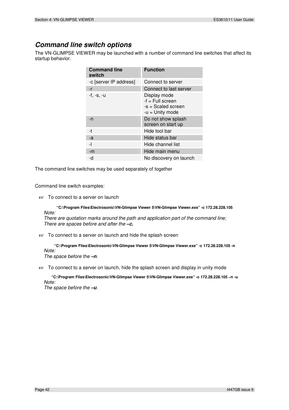 Command line switch options | Extron Electronics ES3610_11 User Guide User Manual | Page 42 / 59