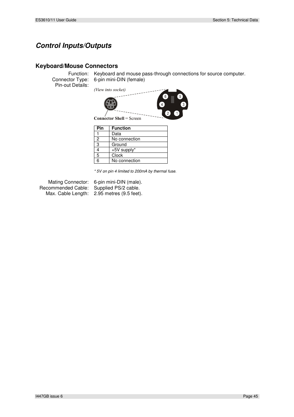 Control inputs/outputs, Keyboard/mouse connectors | Extron Electronics ES3610_11 User Guide User Manual | Page 45 / 59