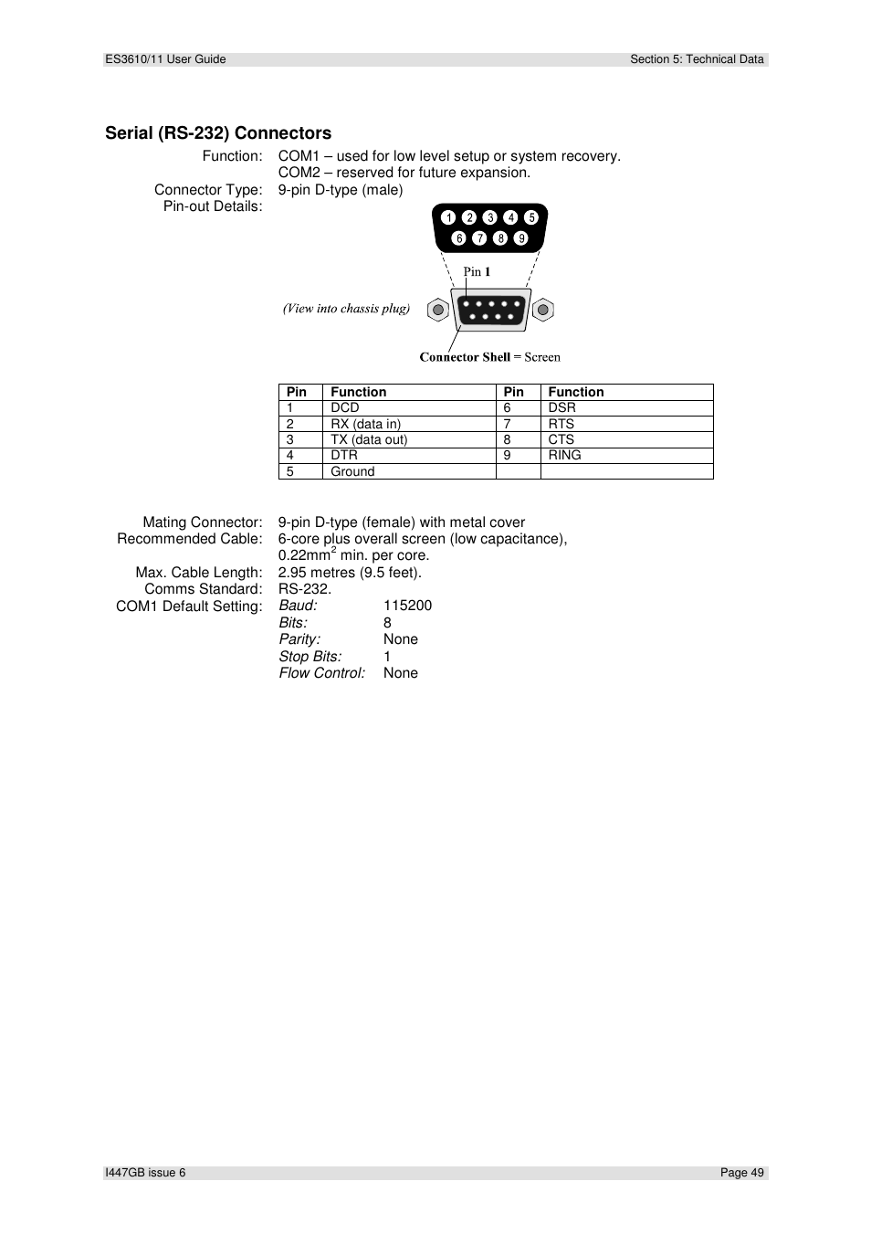Serial (rs-232) connectors | Extron Electronics ES3610_11 User Guide User Manual | Page 49 / 59