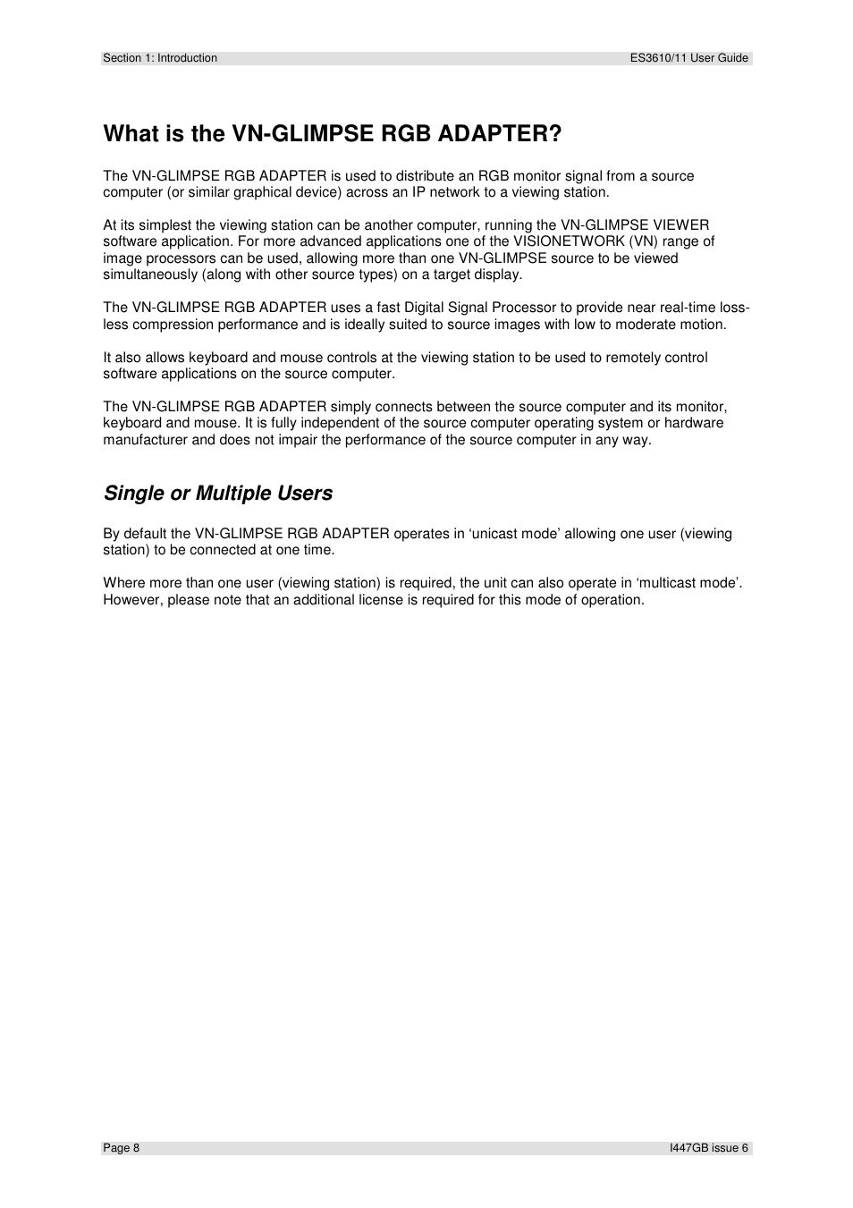 What is the vn-glimpse rgb adapter, Single or multiple users | Extron Electronics ES3610_11 User Guide User Manual | Page 8 / 59