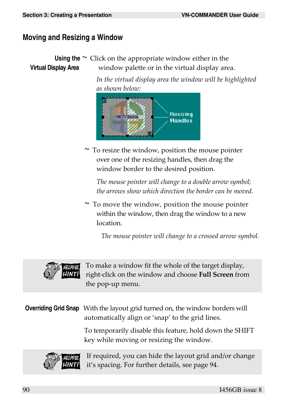 Moving and resizing a window | Extron Electronics VN-COMMANDER User Manual | Page 100 / 155