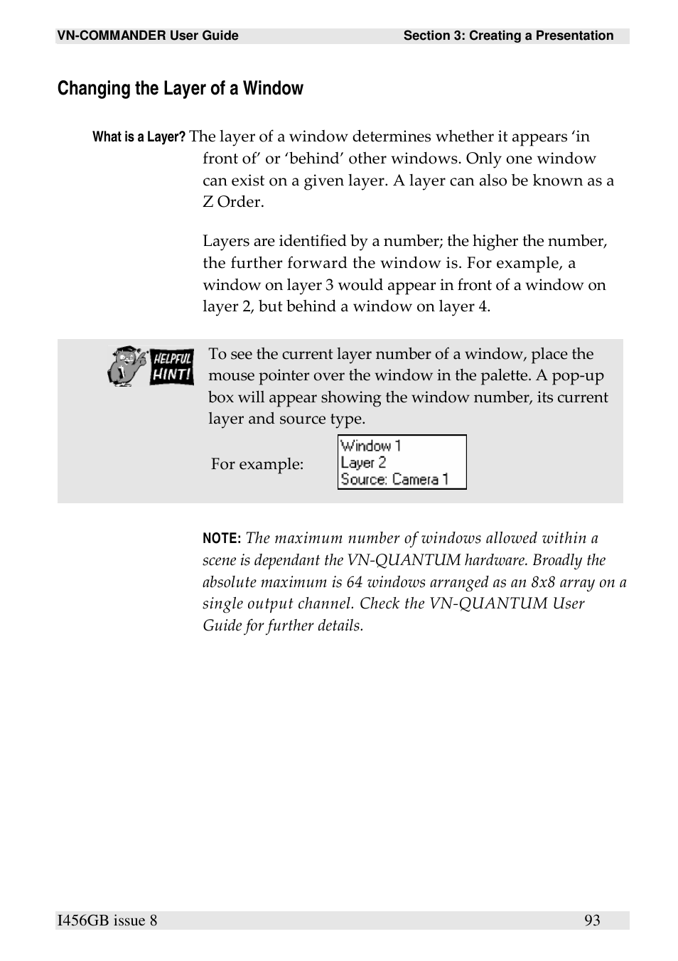 Changing the layer of a window | Extron Electronics VN-COMMANDER User Manual | Page 103 / 155