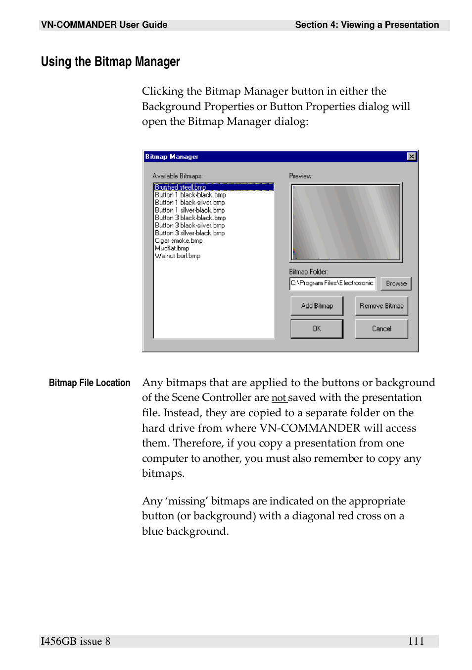 Using the bitmap manager | Extron Electronics VN-COMMANDER User Manual | Page 121 / 155