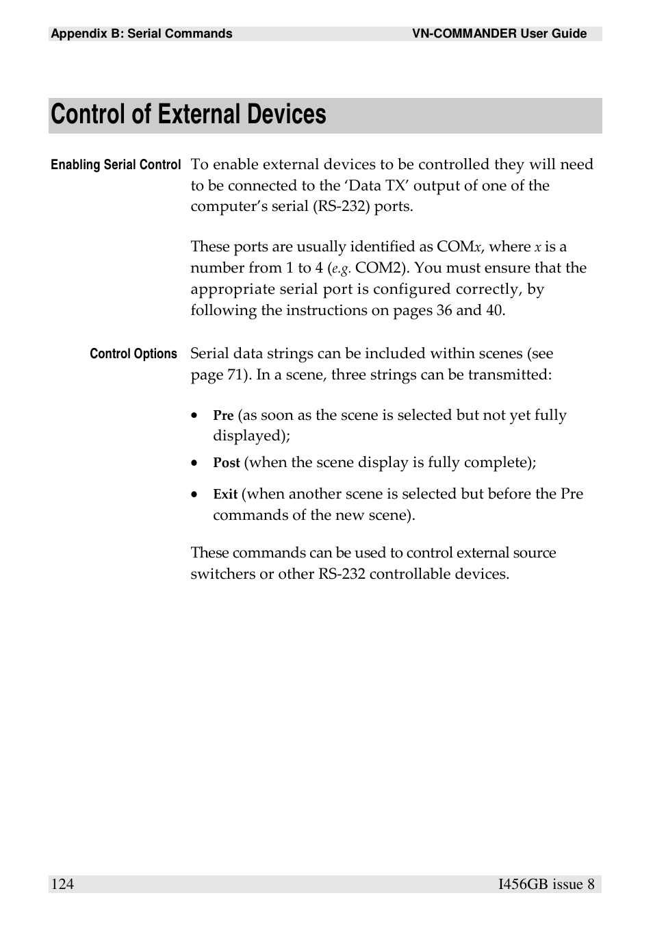 Control of external devices | Extron Electronics VN-COMMANDER User Manual | Page 134 / 155
