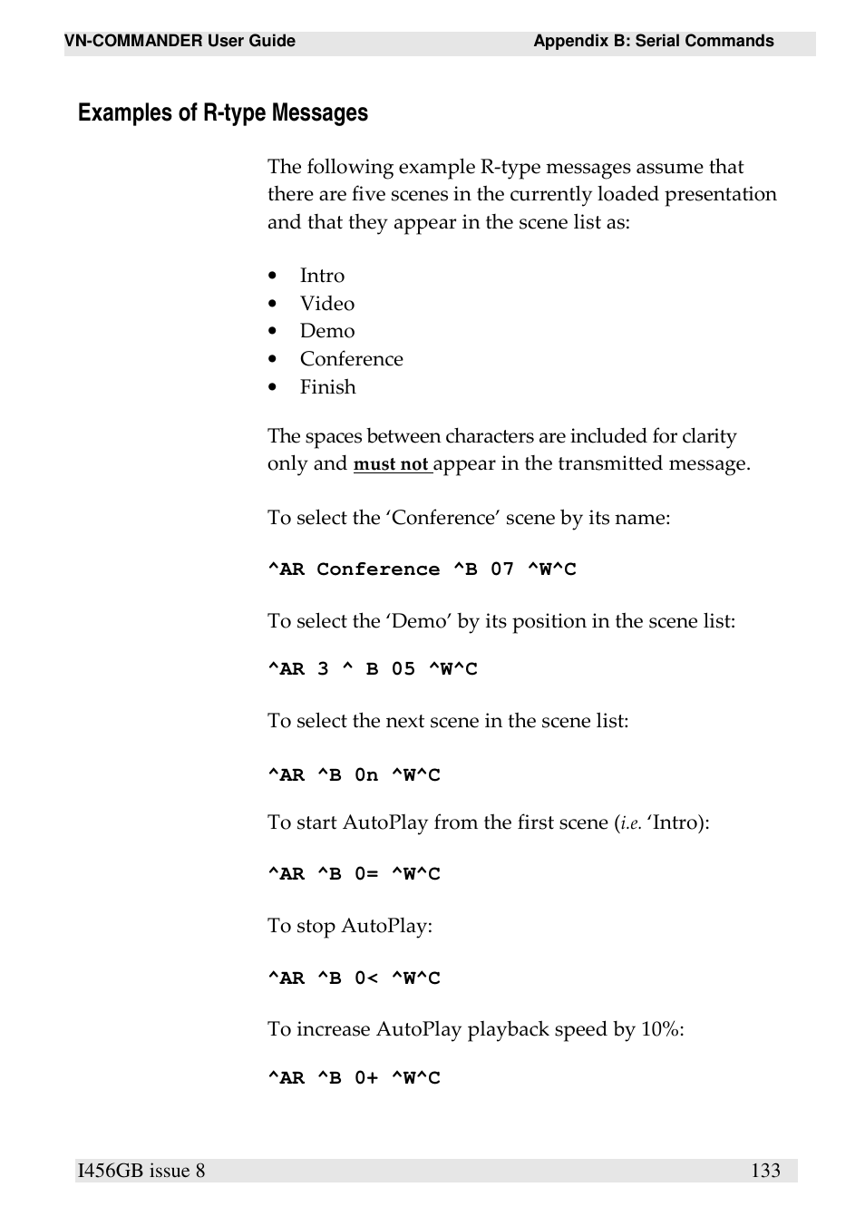Examples of r-type messages | Extron Electronics VN-COMMANDER User Manual | Page 143 / 155