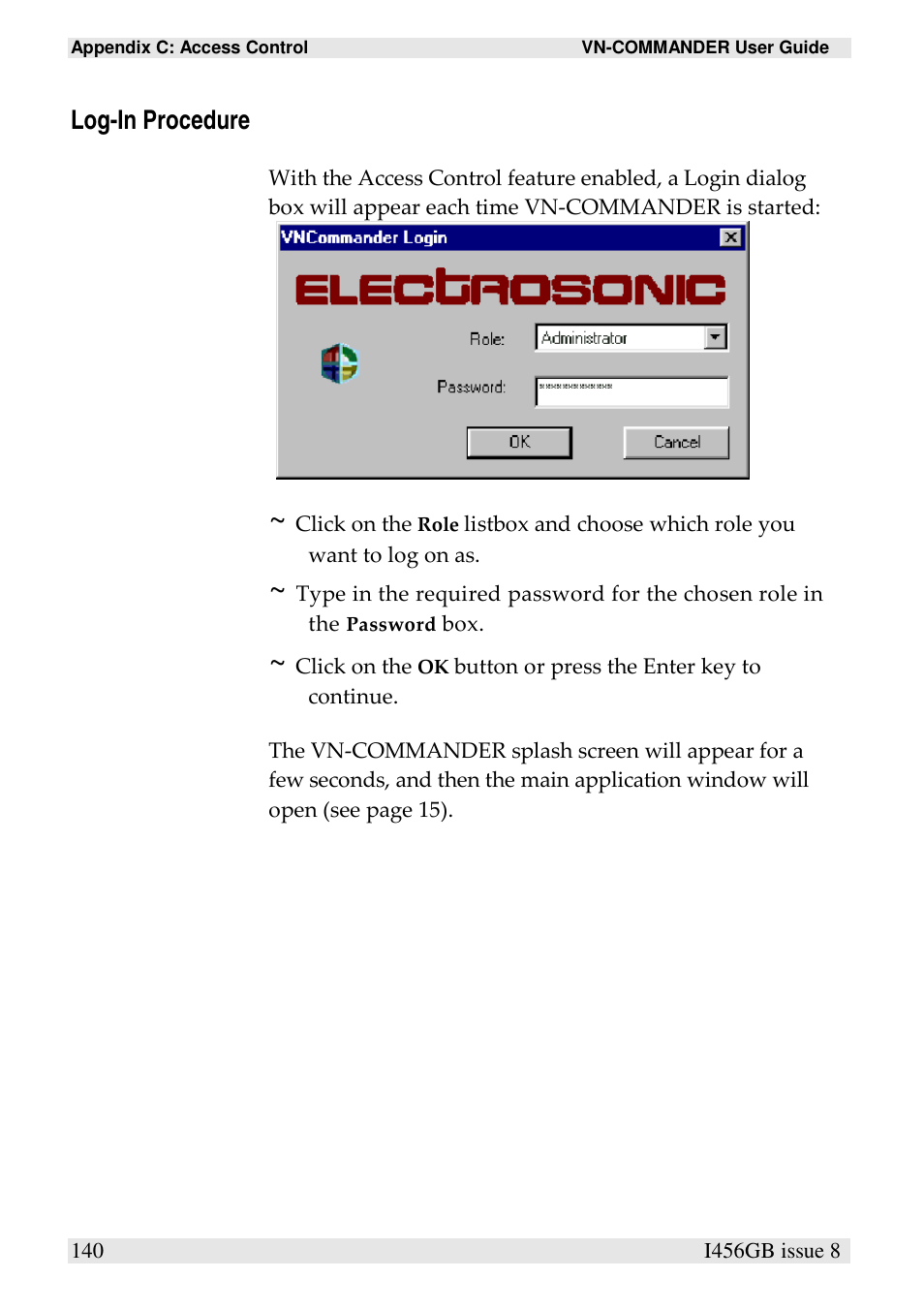 Log-in procedure | Extron Electronics VN-COMMANDER User Manual | Page 150 / 155