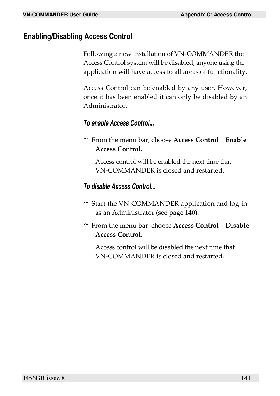 Enabling/disabling access control | Extron Electronics VN-COMMANDER User Manual | Page 151 / 155