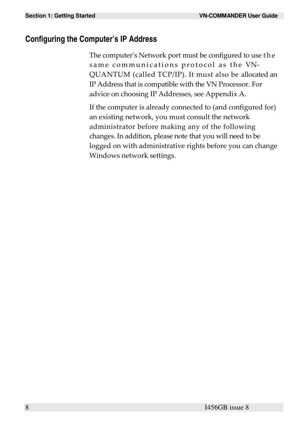 Configuring the computer’s ip address | Extron Electronics VN-COMMANDER User Manual | Page 18 / 155