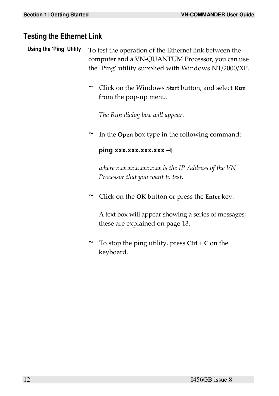 Testing the ethernet link | Extron Electronics VN-COMMANDER User Manual | Page 22 / 155