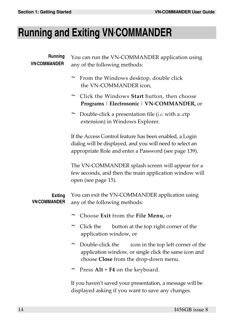 Running and exiting vn, Commander | Extron Electronics VN-COMMANDER User Manual | Page 24 / 155