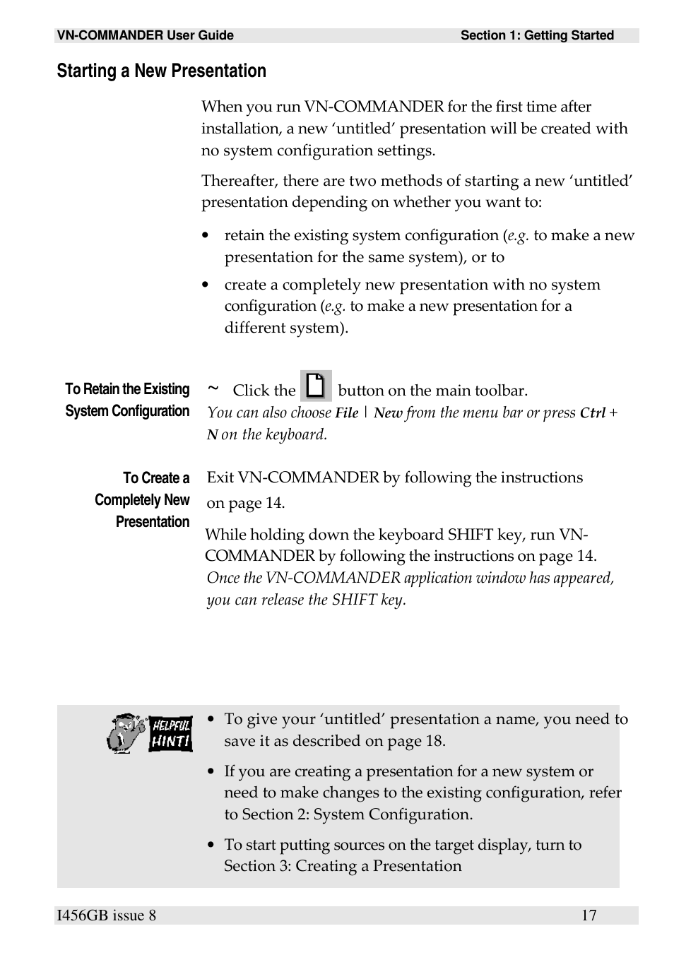 Starting a new presentation | Extron Electronics VN-COMMANDER User Manual | Page 27 / 155