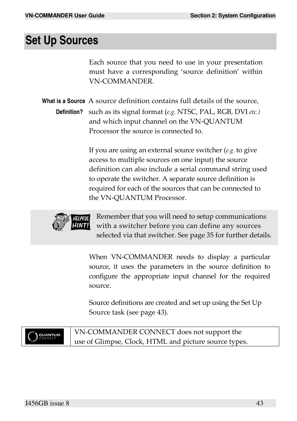 Set up sources | Extron Electronics VN-COMMANDER User Manual | Page 53 / 155