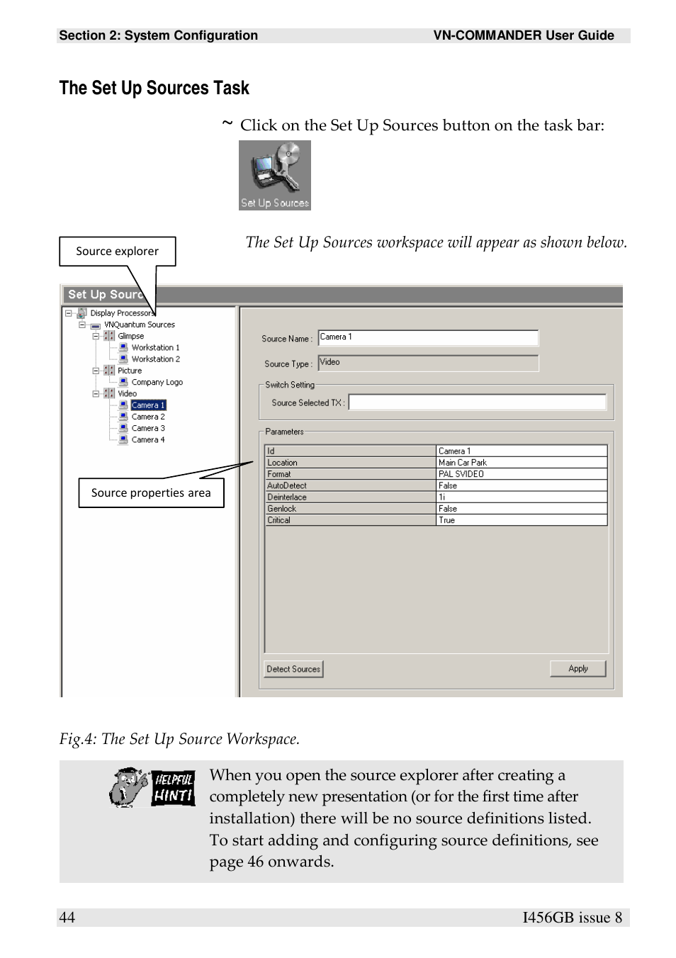 The set up sources task | Extron Electronics VN-COMMANDER User Manual | Page 54 / 155