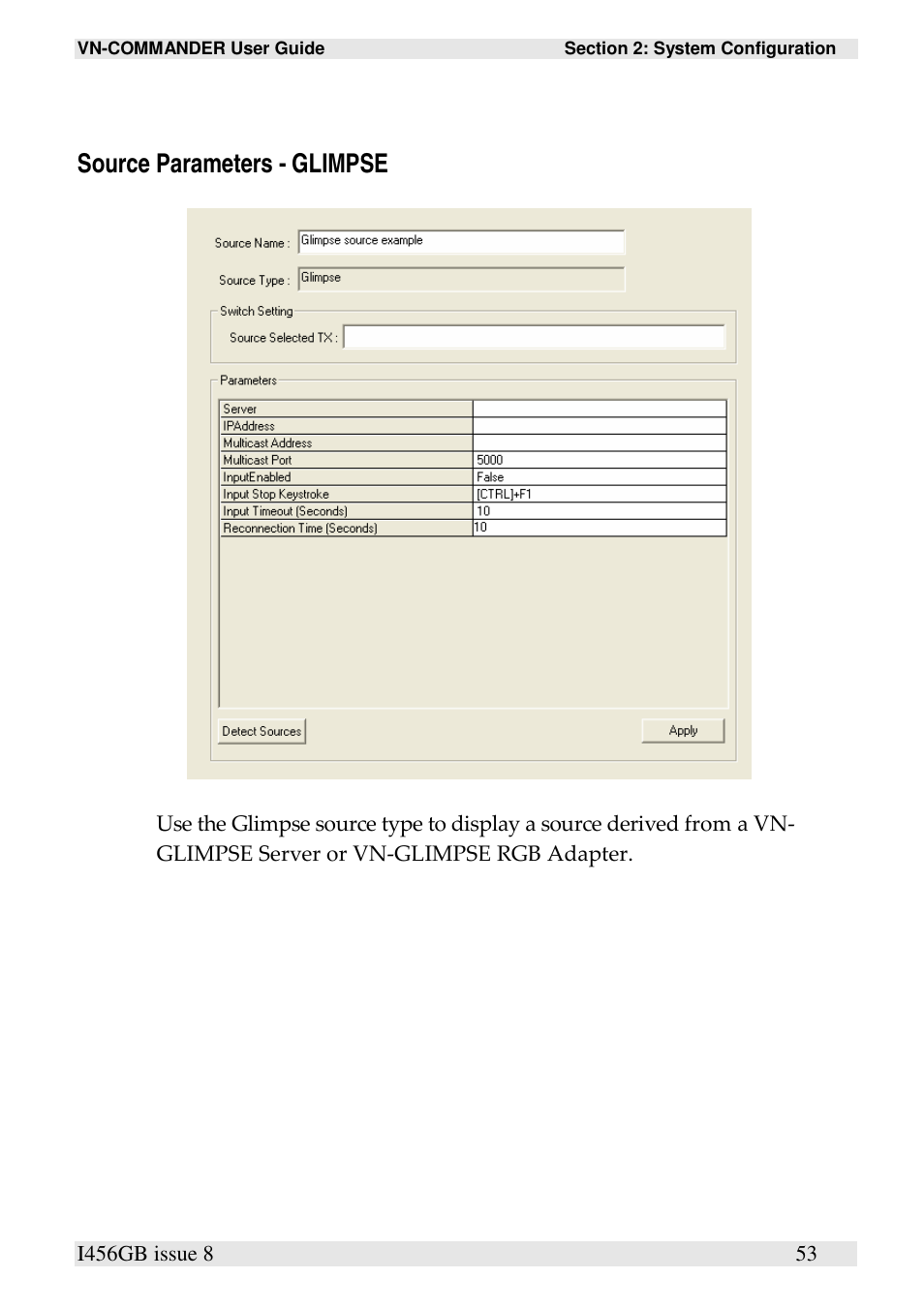 Source parameters - glimpse | Extron Electronics VN-COMMANDER User Manual | Page 63 / 155