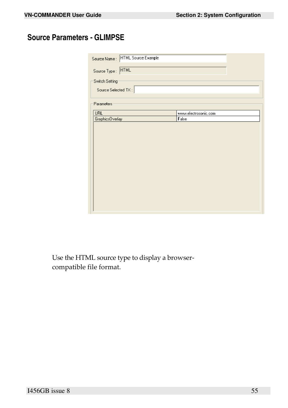 Source parameters - glimpse | Extron Electronics VN-COMMANDER User Manual | Page 65 / 155