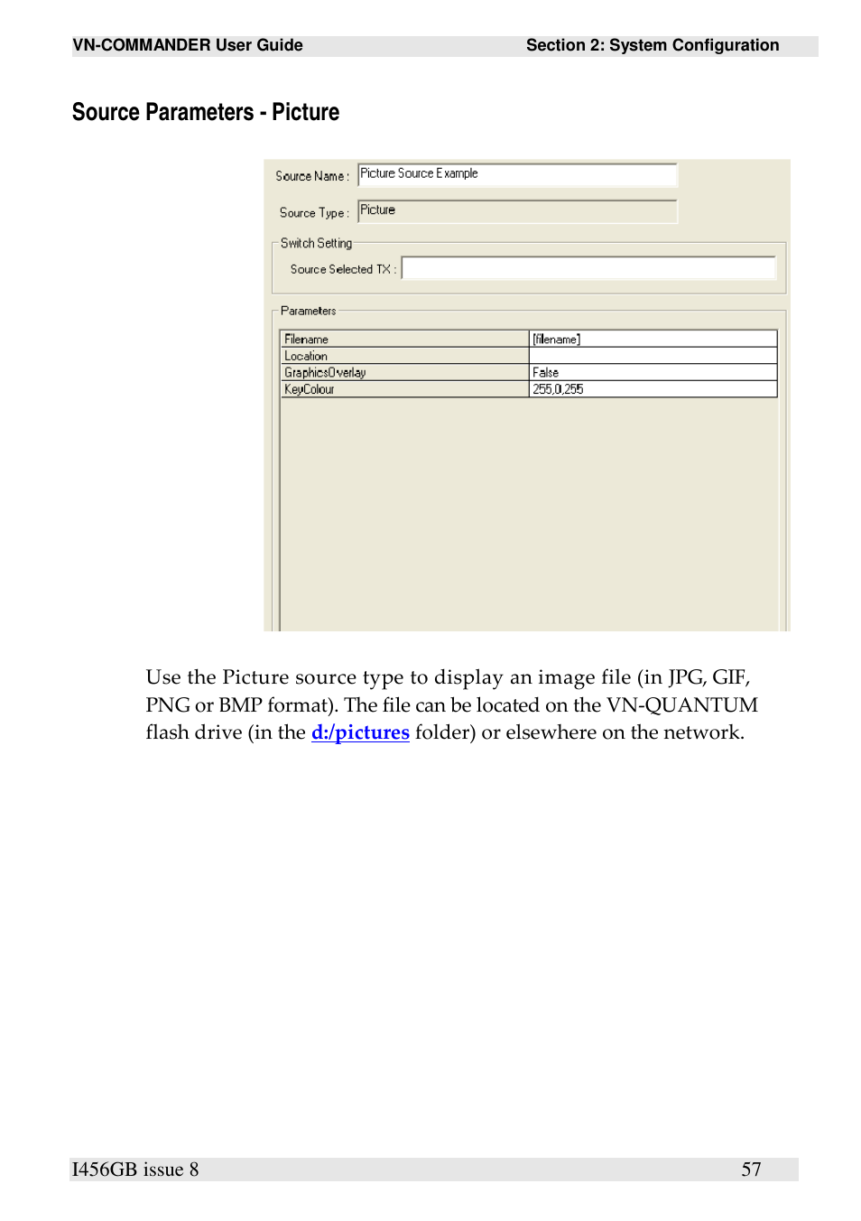 Source parameters - picture | Extron Electronics VN-COMMANDER User Manual | Page 67 / 155