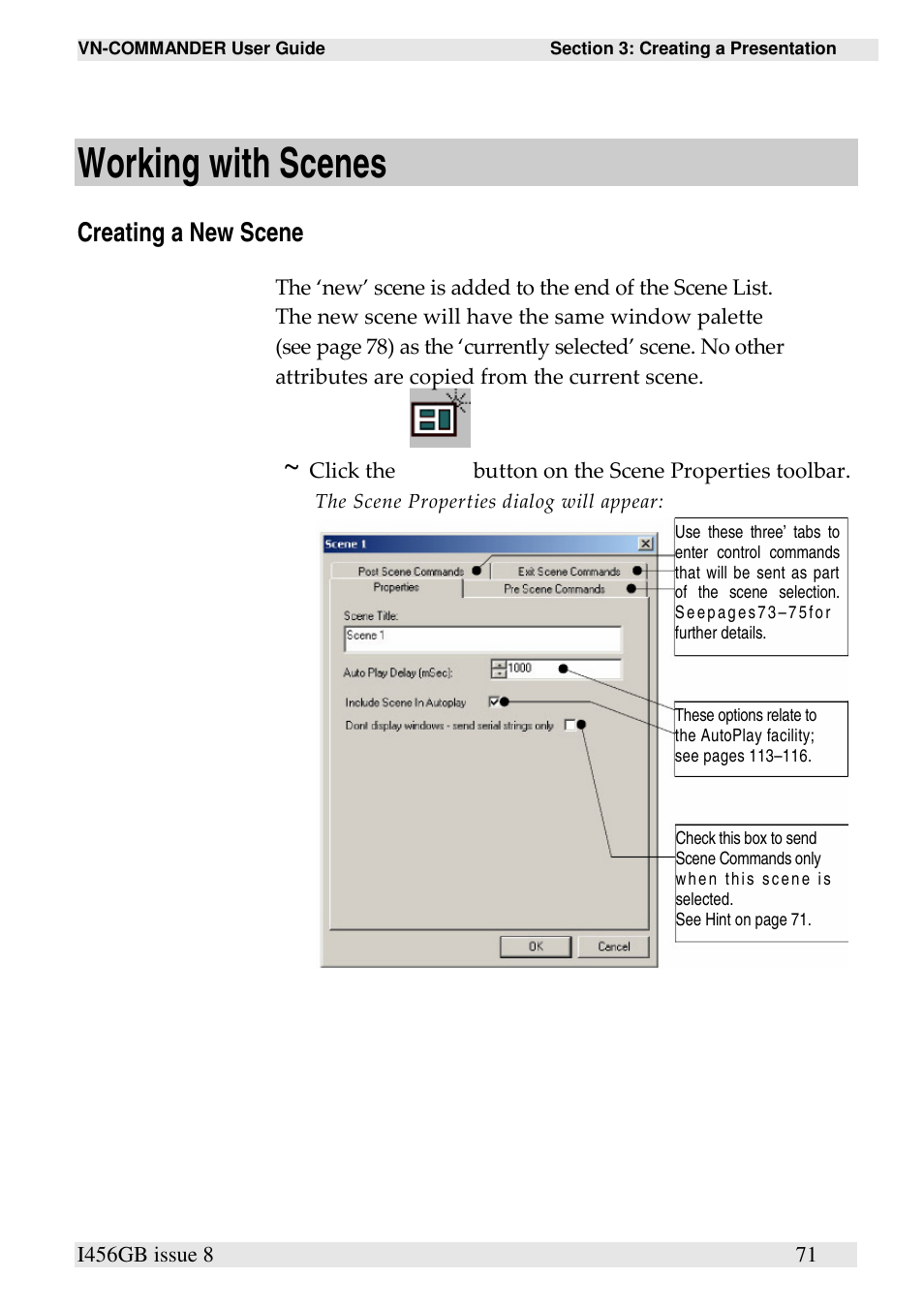 Working with scenes, Creating a new scene | Extron Electronics VN-COMMANDER User Manual | Page 81 / 155