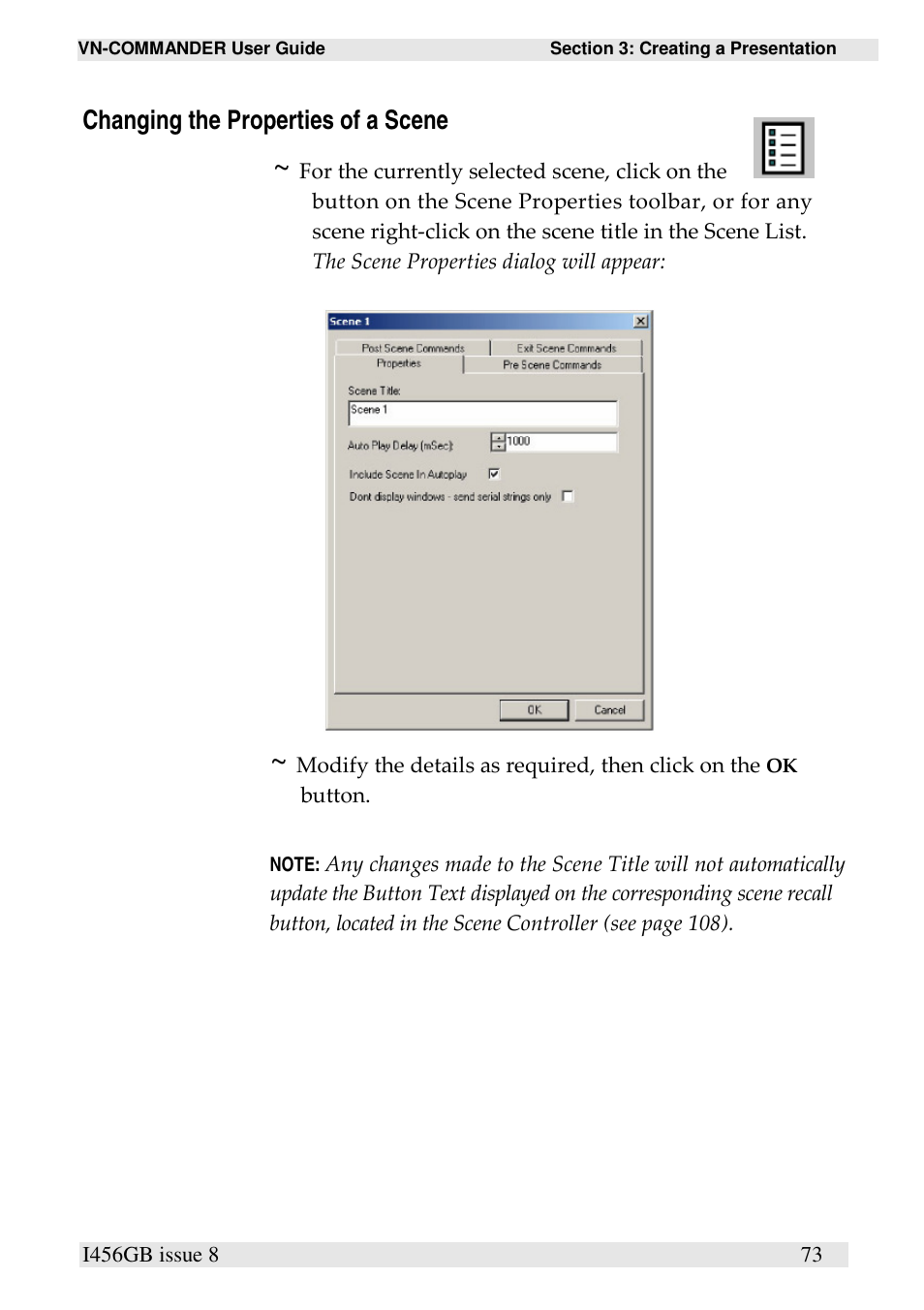 Changing the properties of a scene | Extron Electronics VN-COMMANDER User Manual | Page 83 / 155