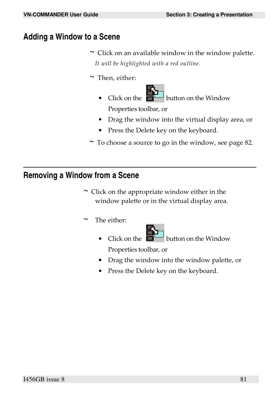 Adding a window to a scene, Removing a window from a scene | Extron Electronics VN-COMMANDER User Manual | Page 91 / 155