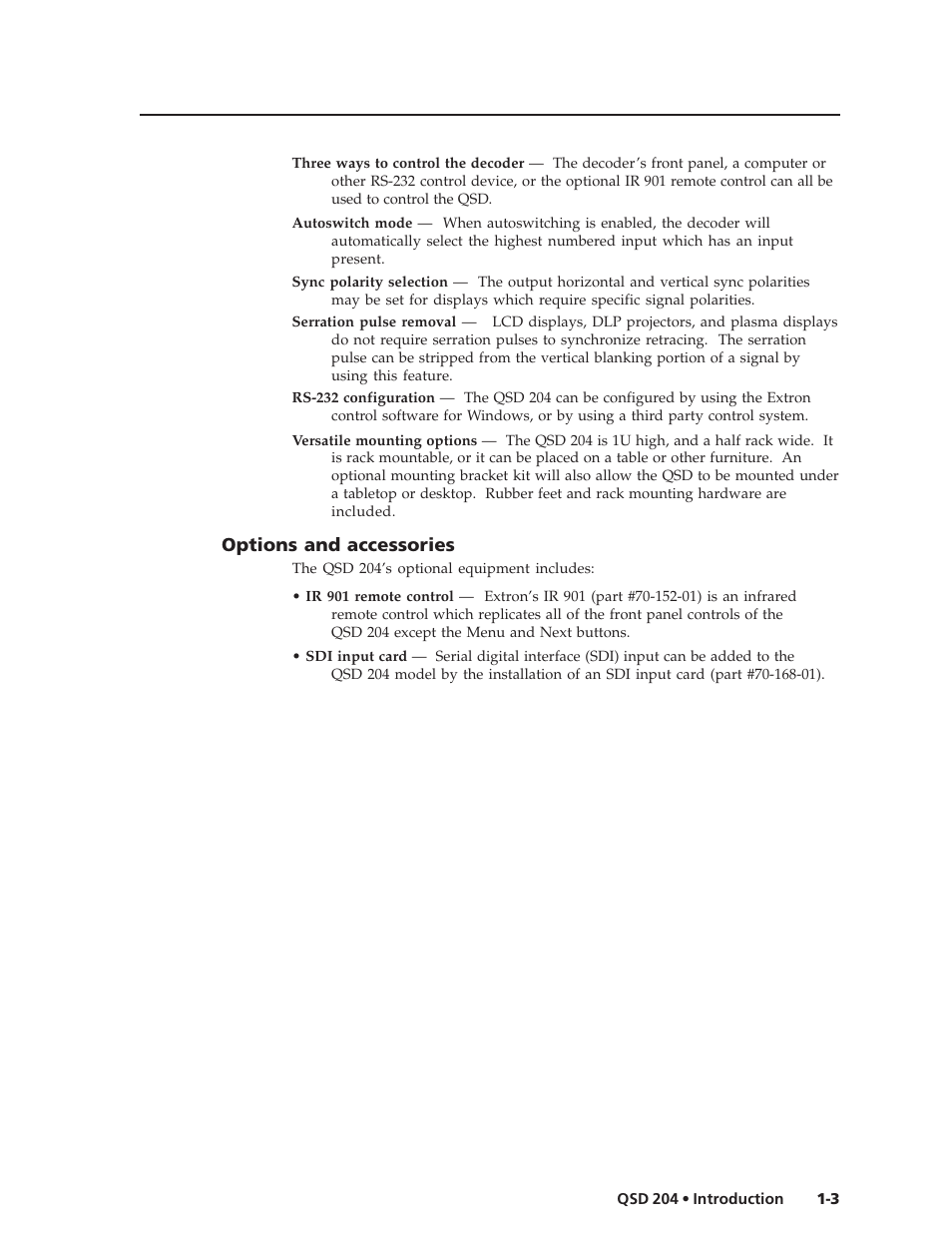 Options and accessories | Extron Electronics QSD 204_204D User Guide User Manual | Page 11 / 48