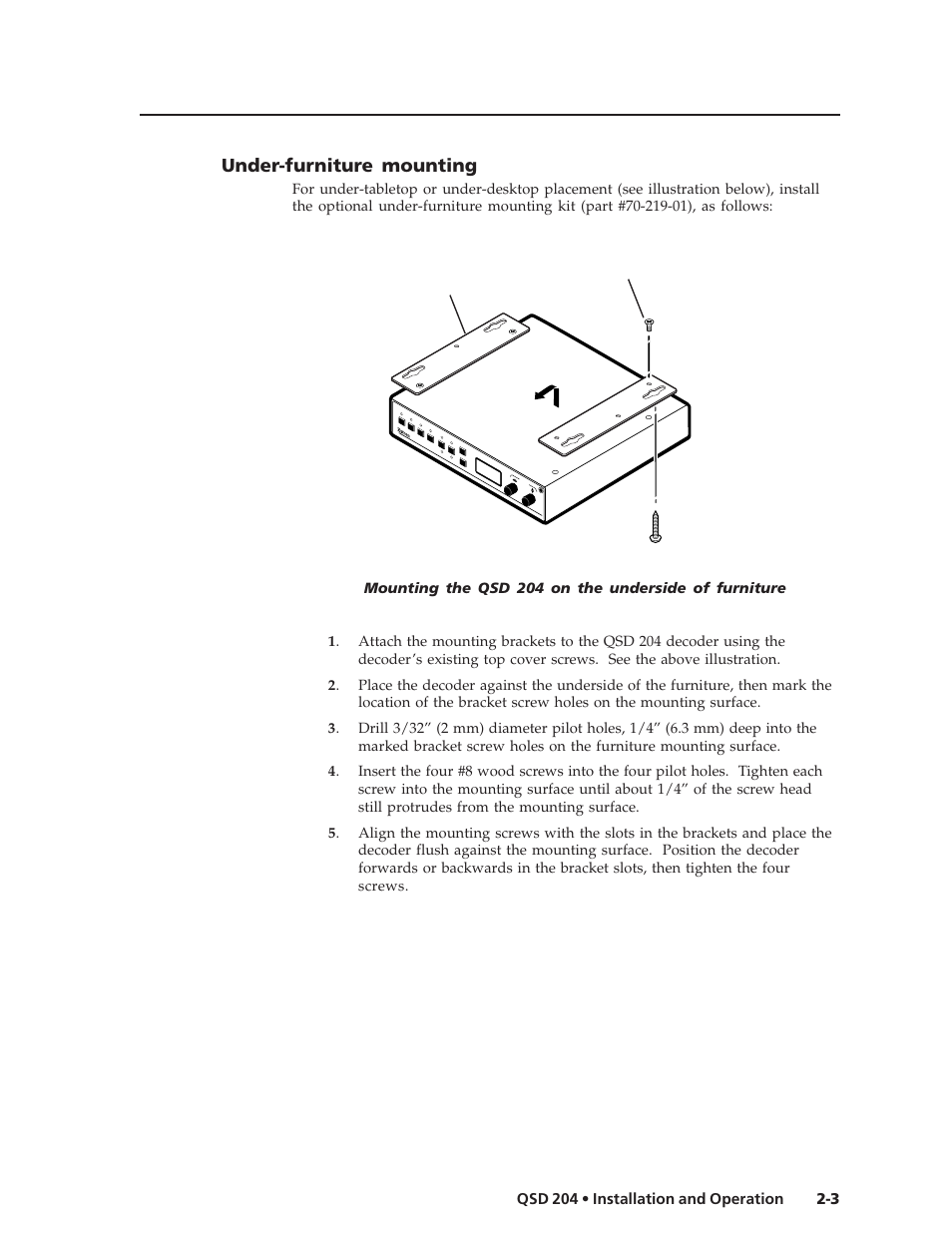 Under-furniture mounting, 3 qsd 204 • installation and operation | Extron Electronics QSD 204_204D User Guide User Manual | Page 15 / 48
