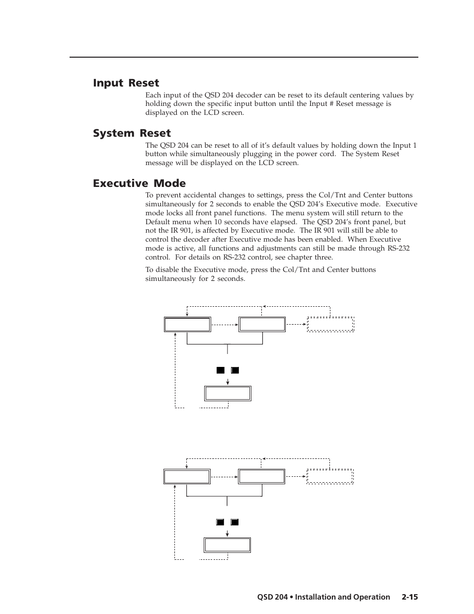 Input reset, System reset, Executive mode | Extron Electronics QSD 204_204D User Guide User Manual | Page 27 / 48