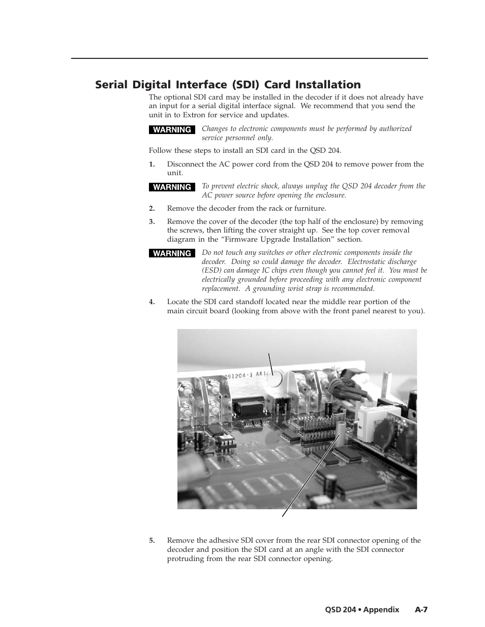 Serial digital interface (sdi) card installation | Extron Electronics QSD 204_204D User Guide User Manual | Page 47 / 48