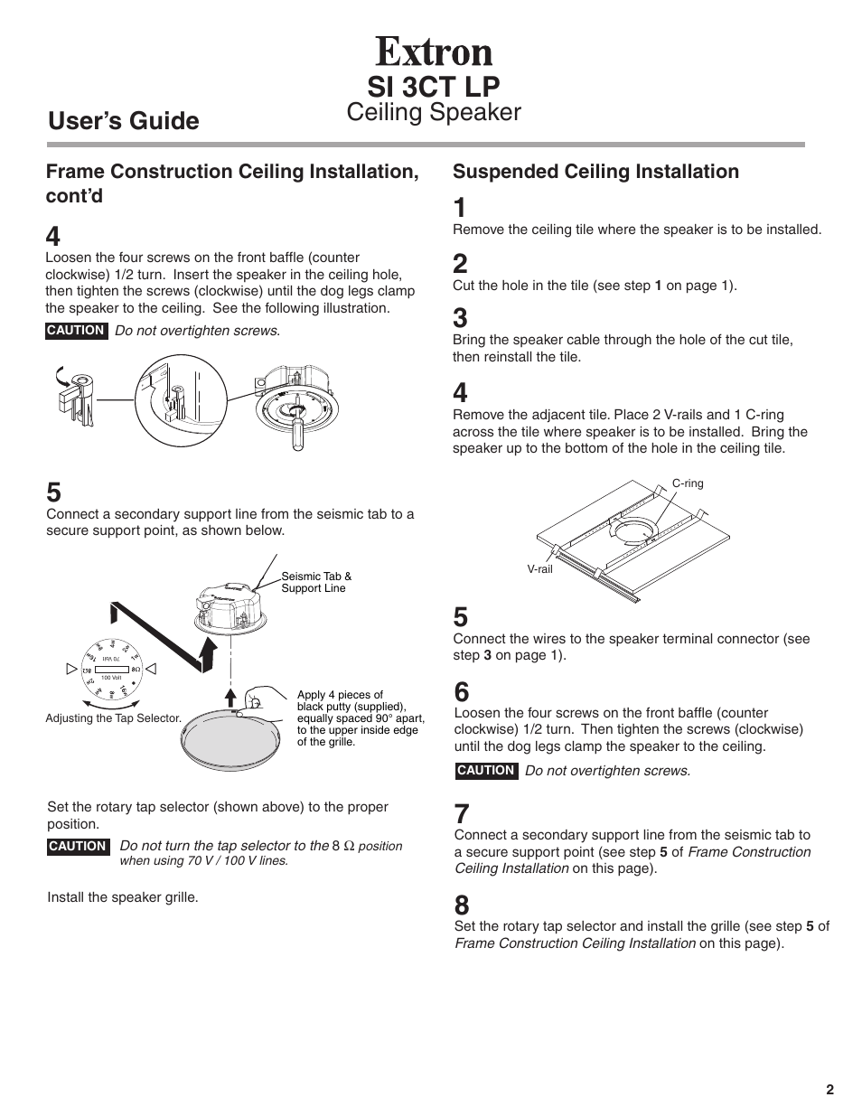 Si 3ct lp, Ceiling speaker user’s guide | Extron Electronics SI 3CT LP User Guide User Manual | Page 2 / 3