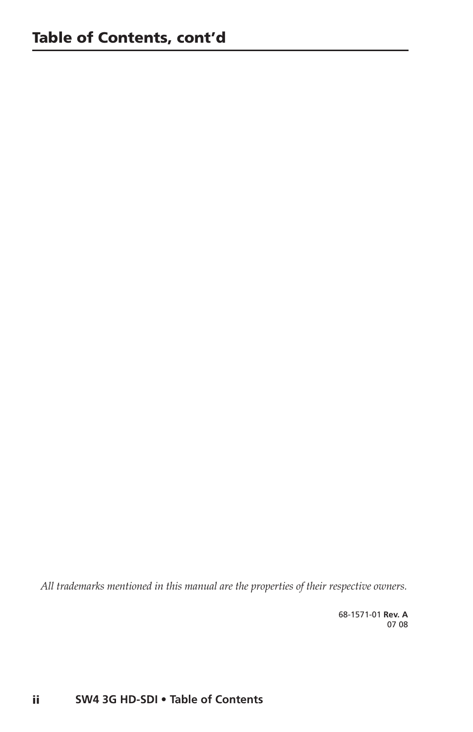 Table of contents, cont’d | Extron Electronics SW4 3G HD-SDI User Guide User Manual | Page 10 / 42
