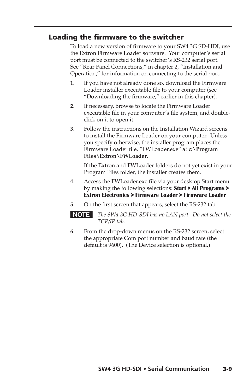 Loading the firmware to the switcher, Loading the firmware to the switcher -9 | Extron Electronics SW4 3G HD-SDI User Guide User Manual | Page 33 / 42