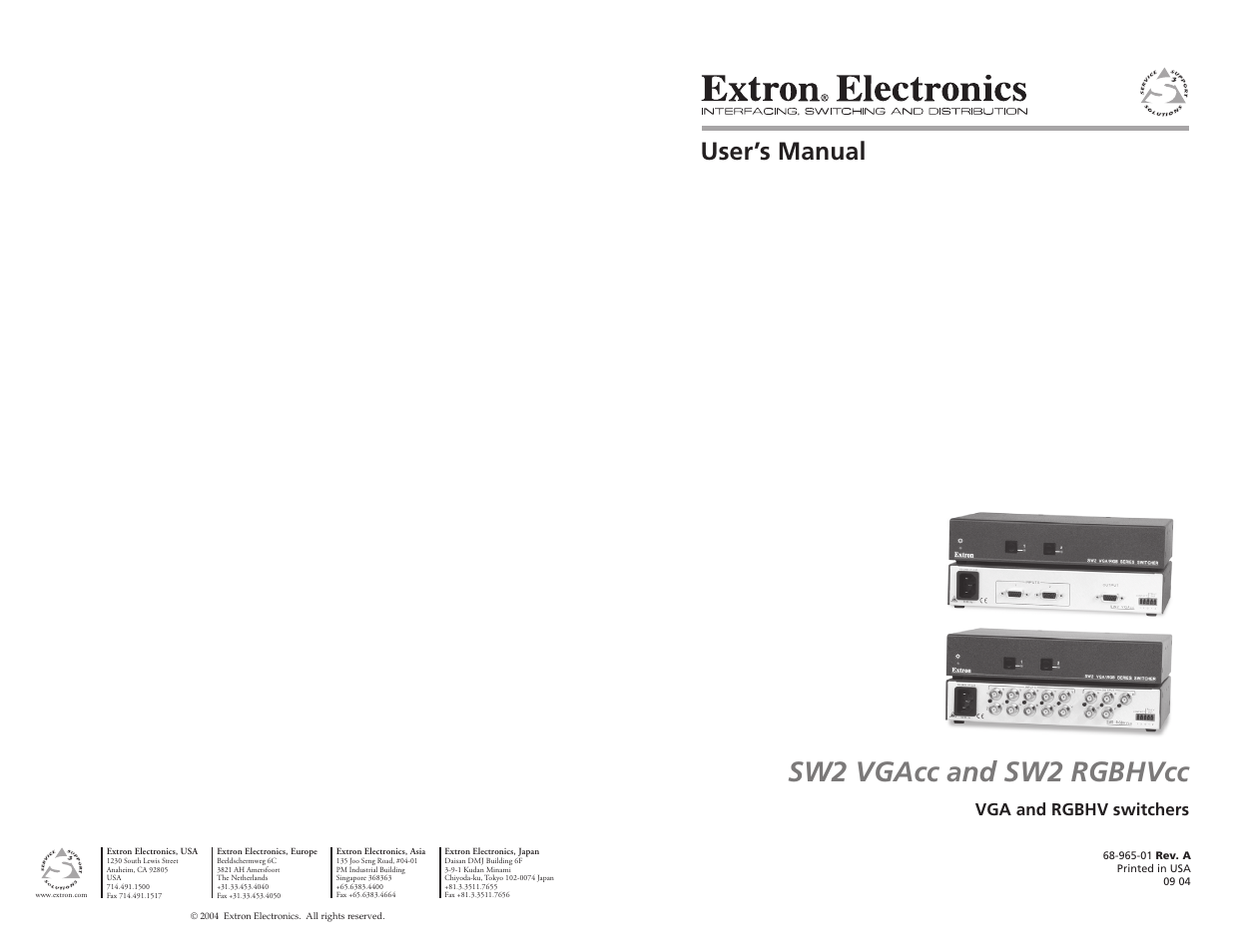 Extron Electronics SW2 RGBHVcc User Guide User Manual | 15 pages