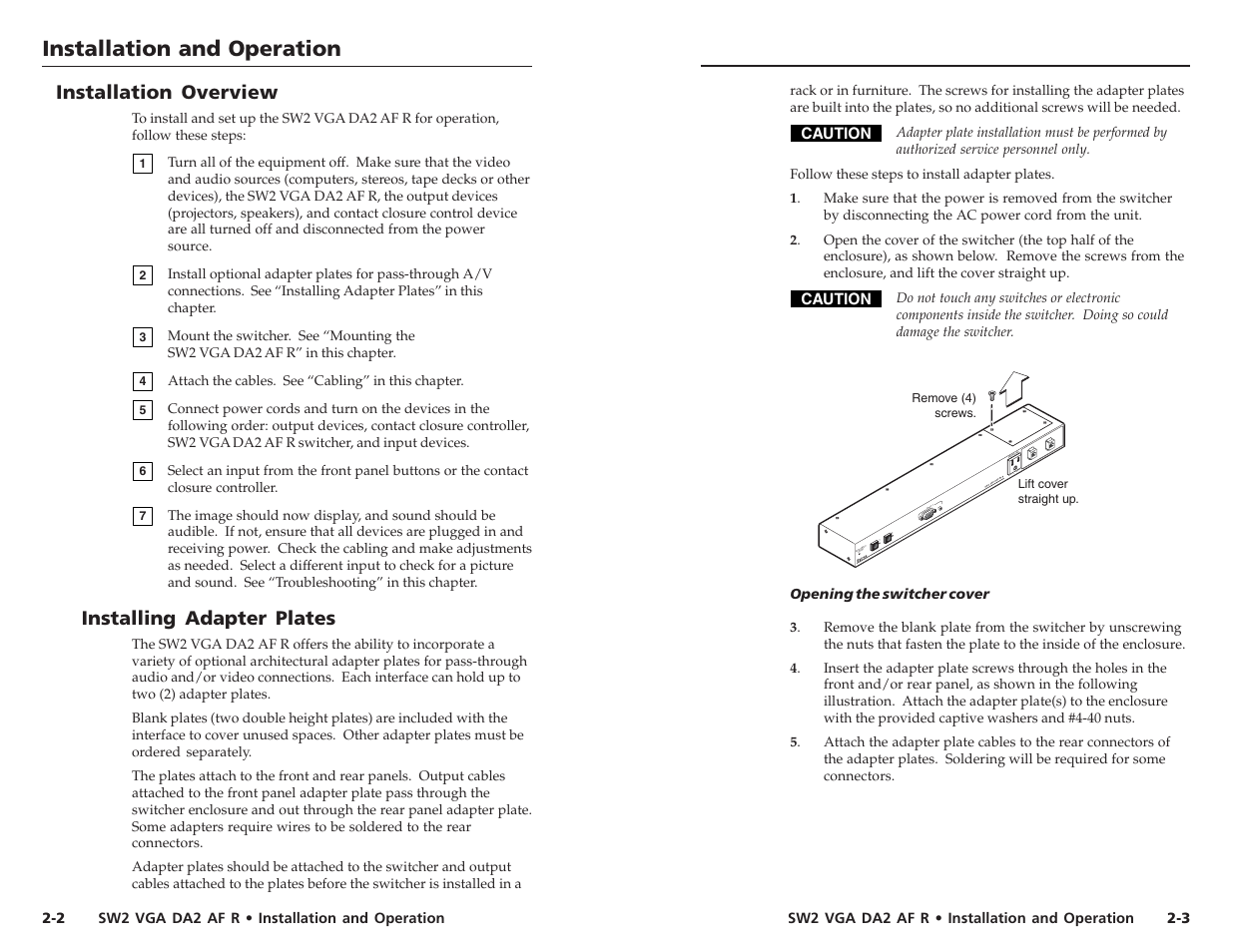Installation and operation | Extron Electronics SW2 VGA DA2 AF R User Guide Rev. A User Manual | Page 6 / 17