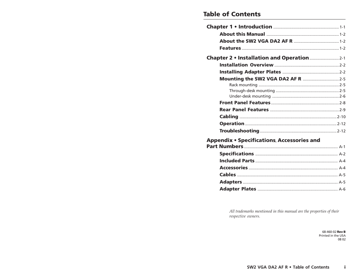 Extron Electronics SW2 VGA DA2 AF R User Guide Rev. B User Manual | Page 3 / 16