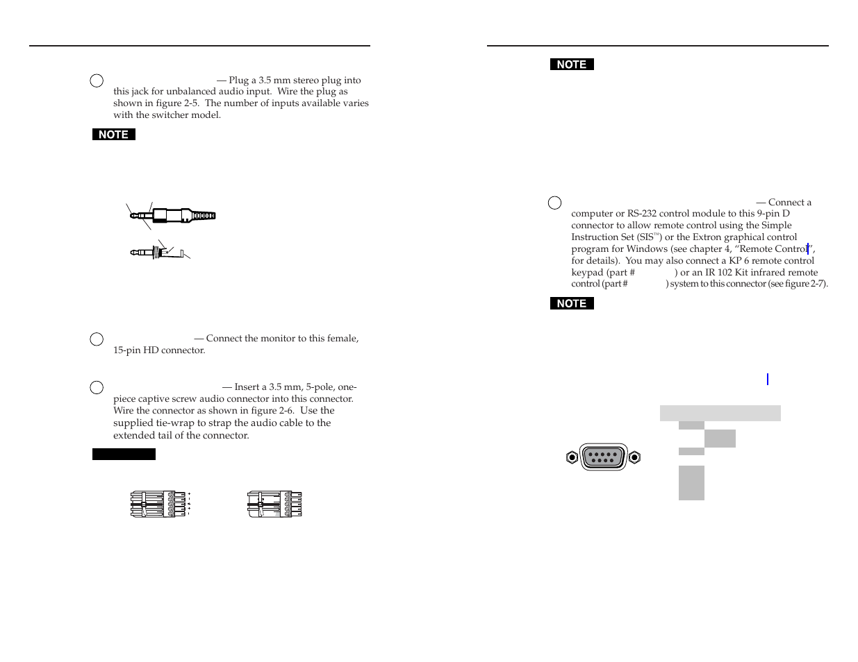 Audio (sw vga ars) models only, Signal output connection, All models | Remote connection, Signal output connection -8, Remote connection -9, Installation, cont’d, Caution | Extron Electronics SW VGA_Ars Series User Guide User Manual | Page 11 / 28